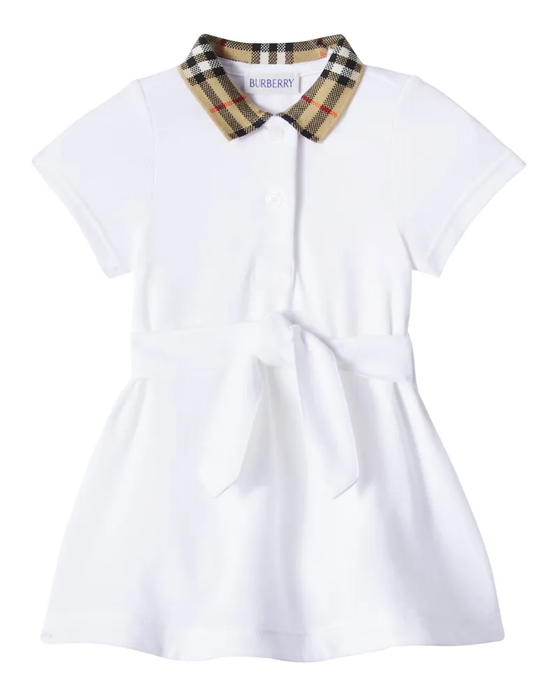 Burberry Baby Polokleid Burberry Check aus Baumwolle Weiß