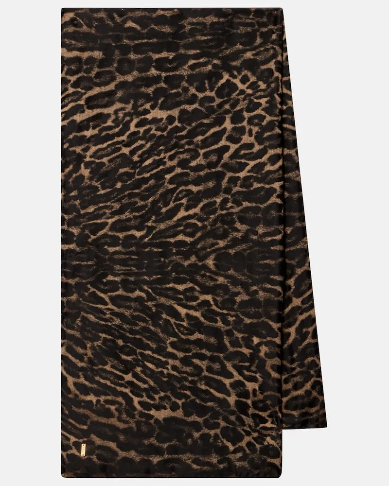 Saint Laurent Bedrucktes Tuch aus Seide und Kaschmir Beige