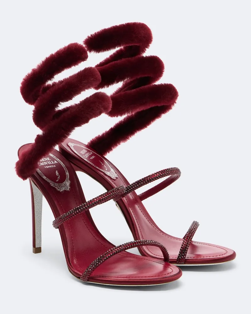 René Caovilla Verzierte Sandalen Cleo mit Shearling Rot