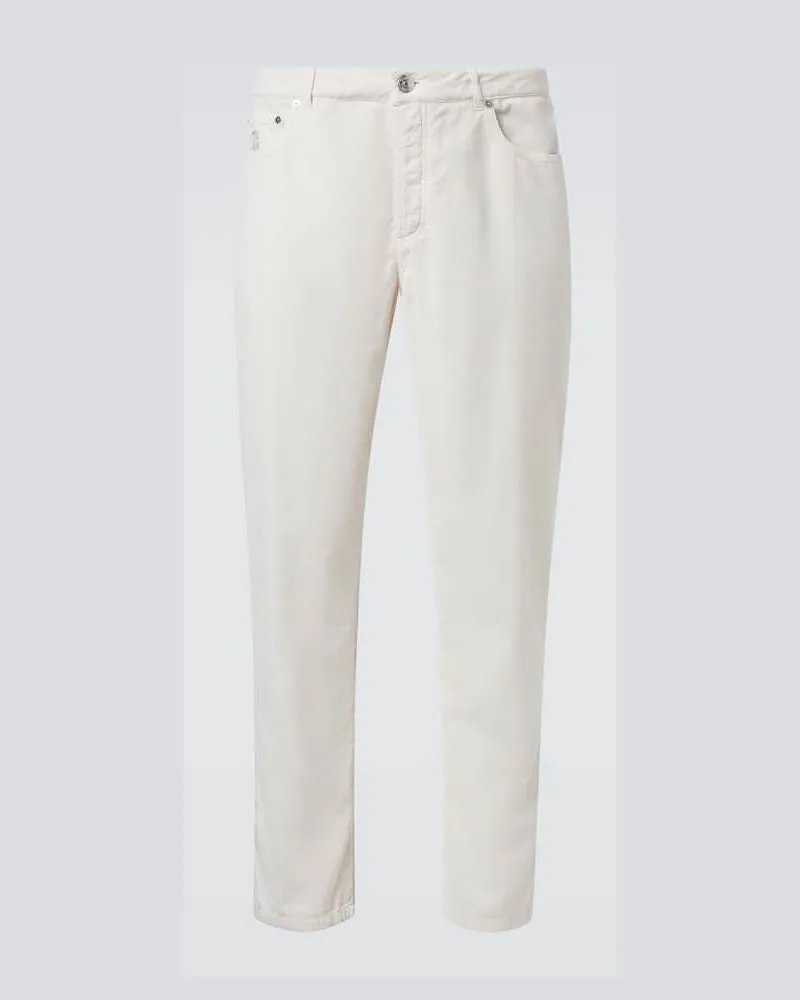 Brunello Cucinelli Gerade Hose aus Baumwoll-Cord Weiß