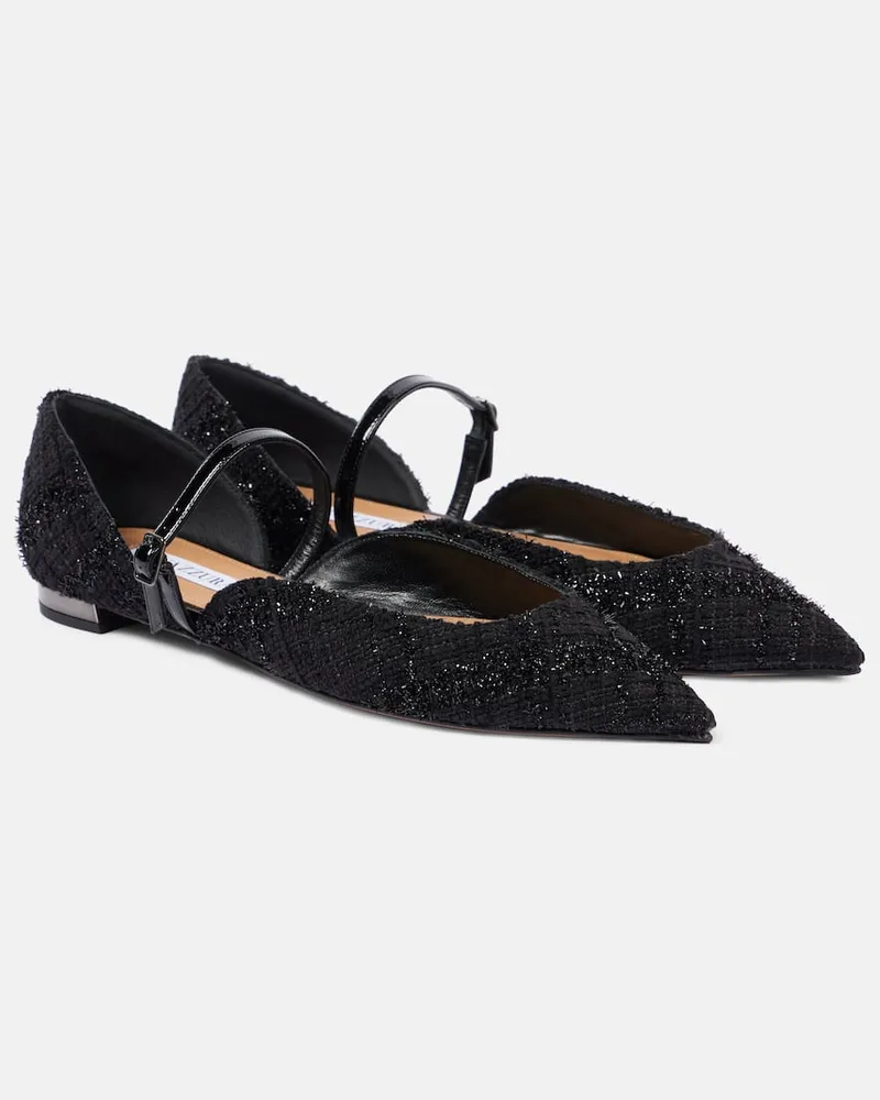 Aquazzura Mary-Jane-Ballerinas Bellezza aus Bouclé Schwarz
