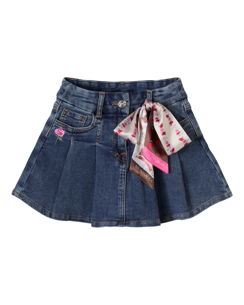 Monnalisa Bestickter Jeansrock mit Satin Blau