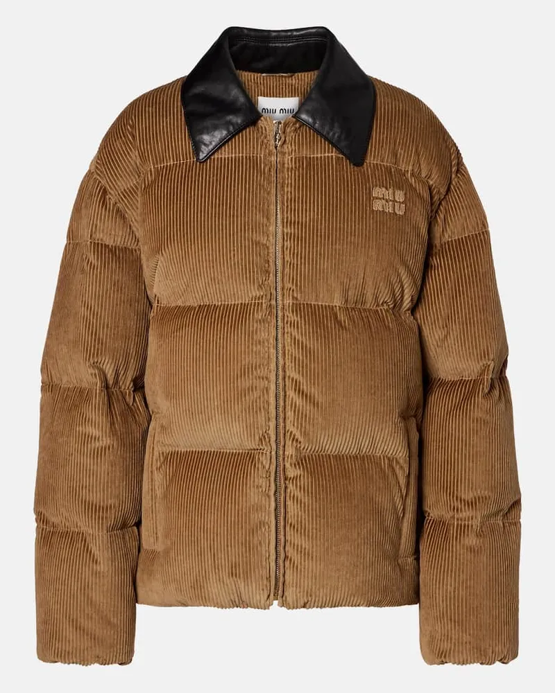 Miu Miu Daunenjacke aus Baumwoll-Cord Braun