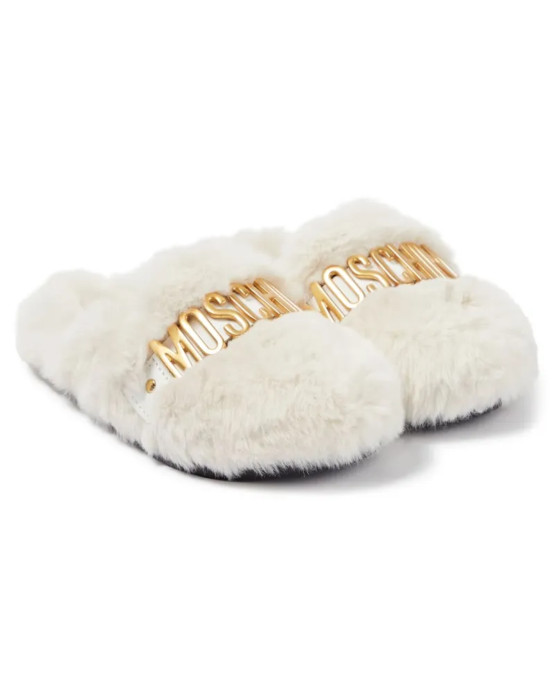 Moschino Slippers aus Faux Fur Weiß