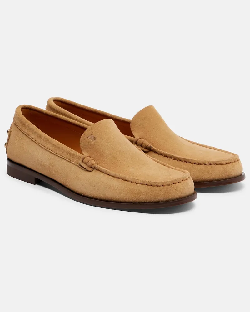 TOD'S Verzierte Slip-Ons aus Veloursleder Beige