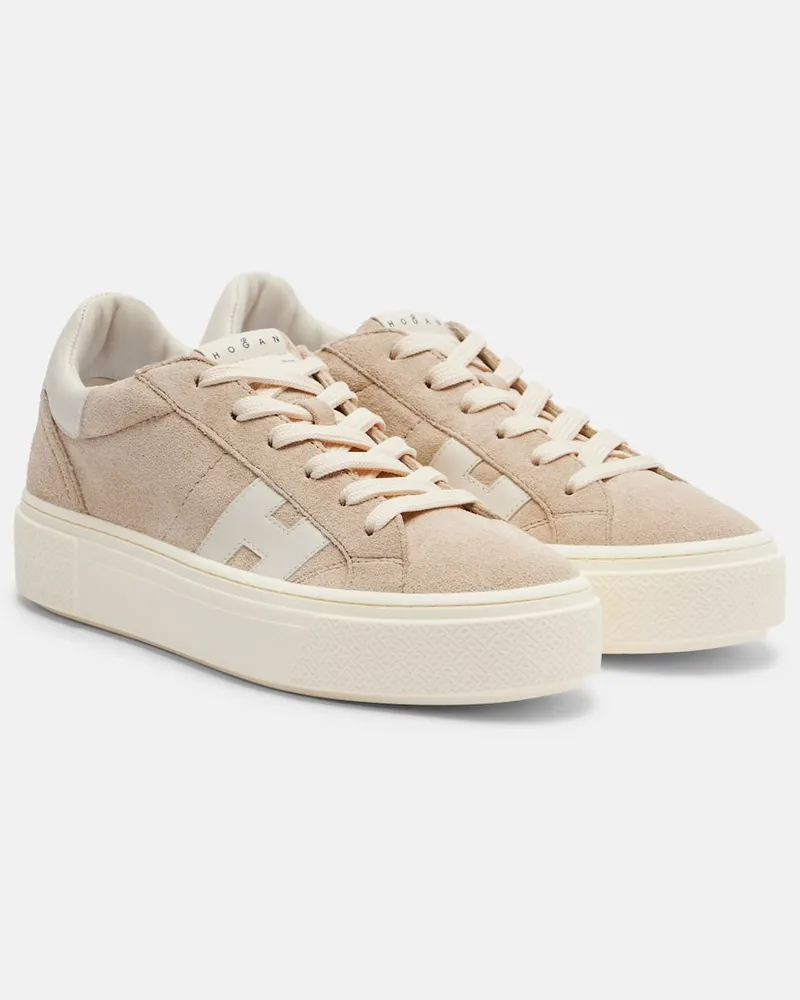 Hogan Plateau-Sneakers H705 Allacciato H aus Veloursleder Beige
