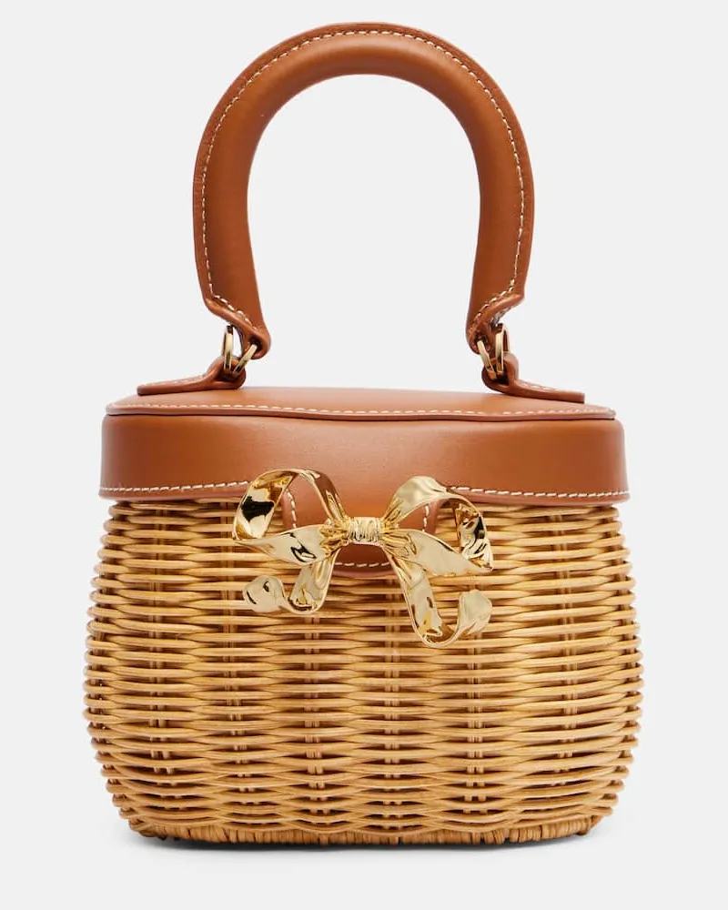 Self-Portrait Tote Bow aus Rattan mit Leder Neutral