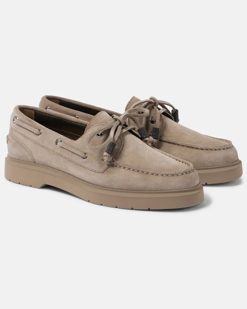 Brunello Cucinelli Segelschuhe Monili aus Veloursleder Beige