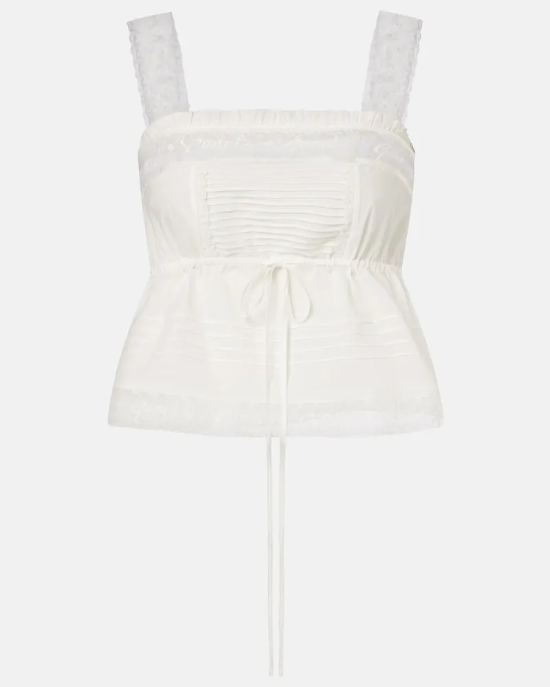 Ganni Cropped-Top aus Baumwolle mit Spitze Weiß