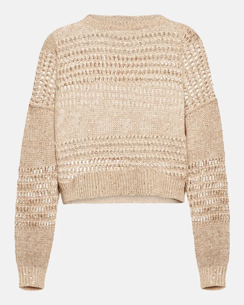 Brunello Cucinelli Verzierter Pullover aus einem Leinengemisch Beige