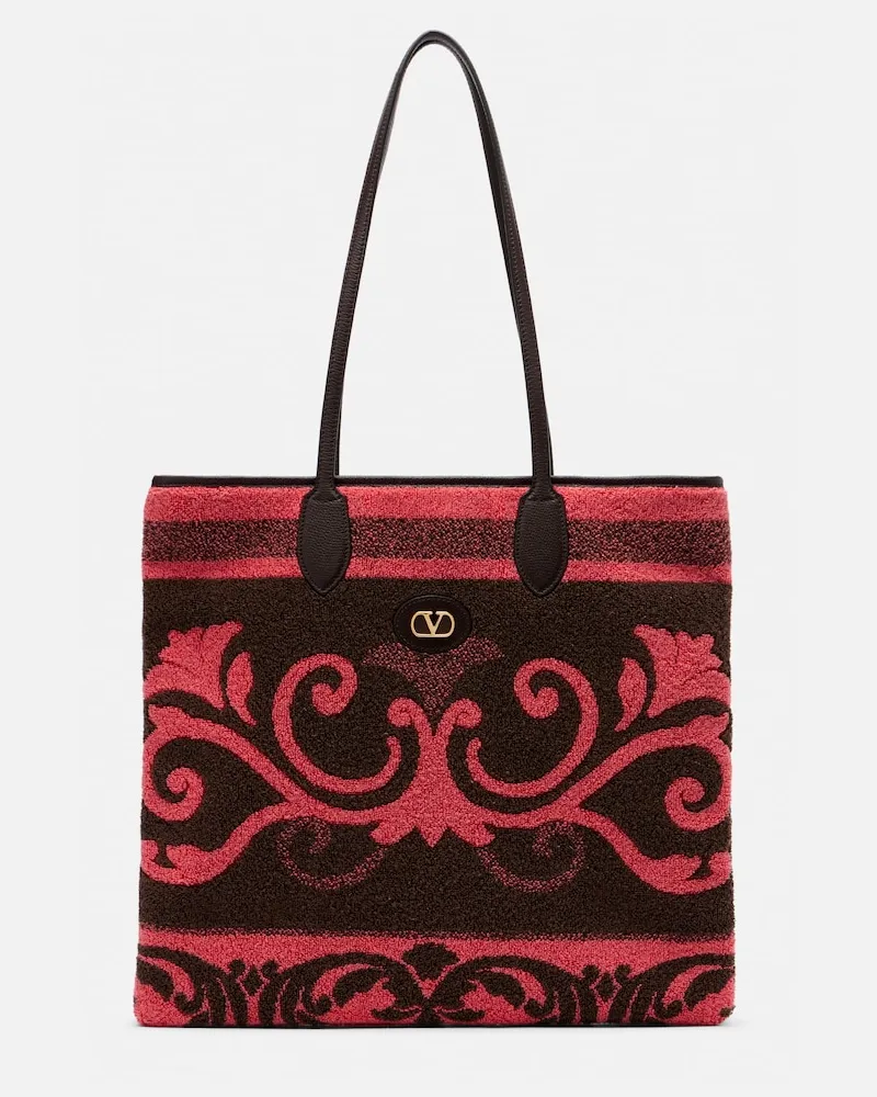 Valentino Garavani Tote Bag VLogo N/S Medium aus Frottee Rosa
