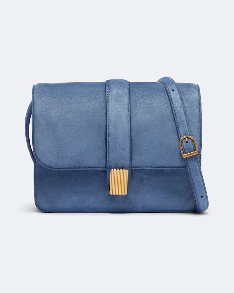 KHAITE Crossbody Bag Blake Medium aus Veloursleder Blau