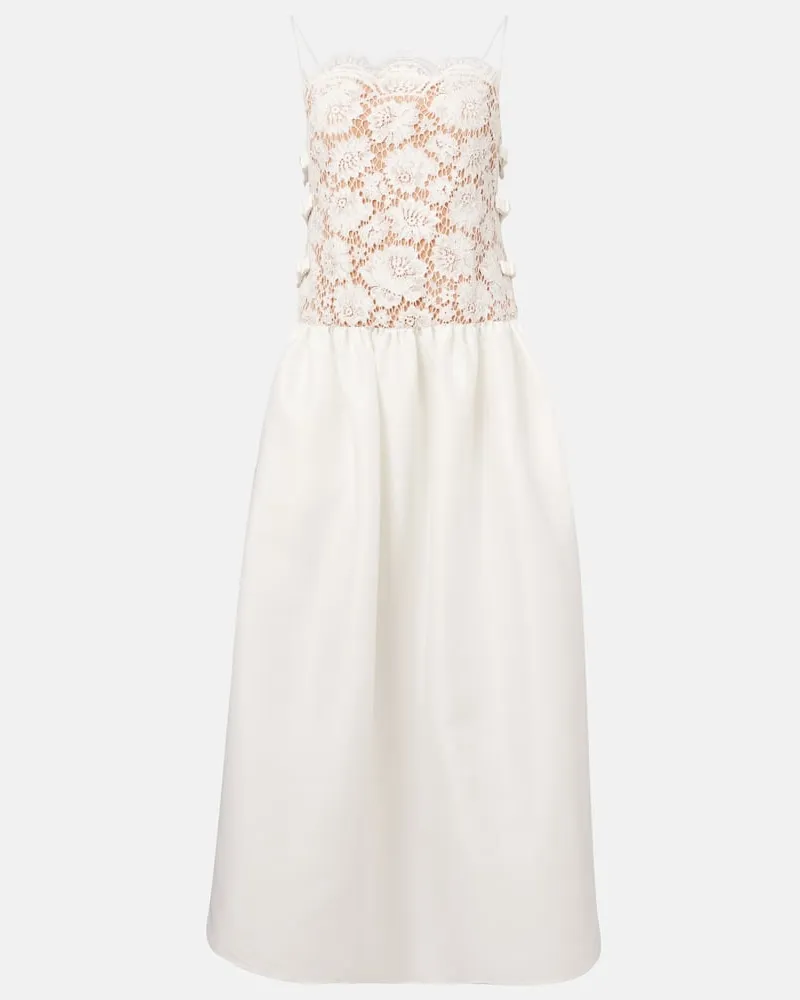 Self-Portrait Maxikleid aus Spitze und Satin Weiß