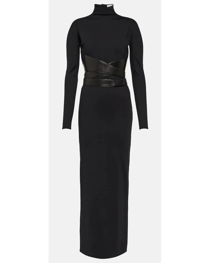 Alaïa Alaia Maxikleid aus Jersey mit Leder Schwarz