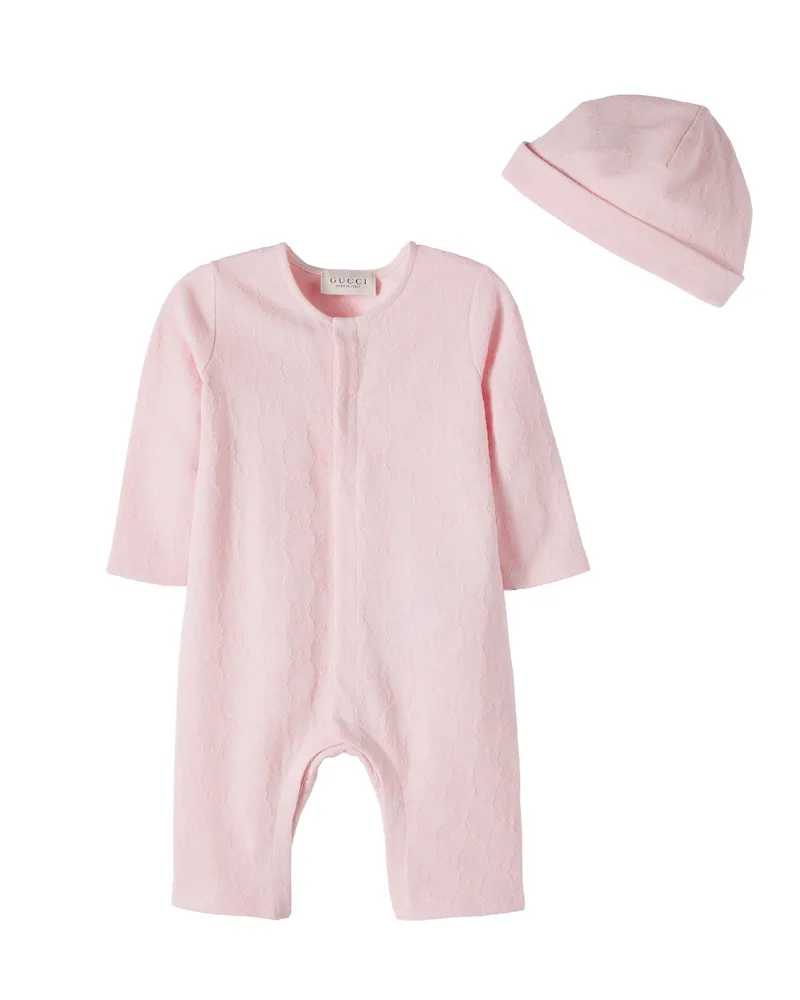 Gucci Baby Strampler-Set GG aus Baumwoll-Piqué Rosa