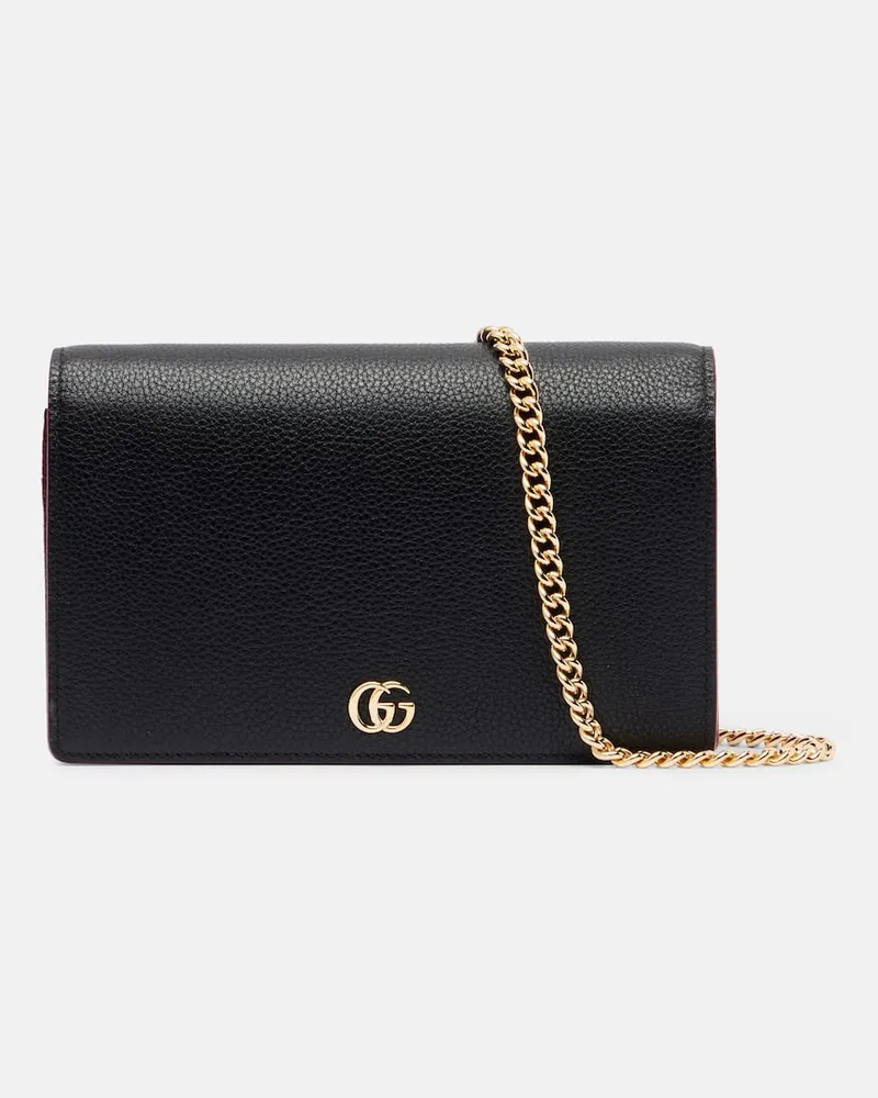Gucci Portemonnaie mit Kettenriemen GG Petite Marmont Schwarz