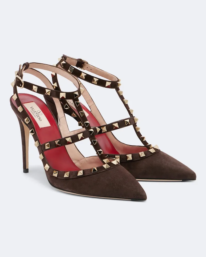 Valentino Garavani Pumps Rockstud aus Veloursleder Braun