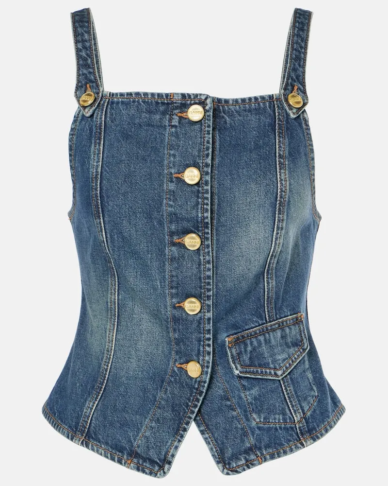 Ganni Top aus Denim Blau
