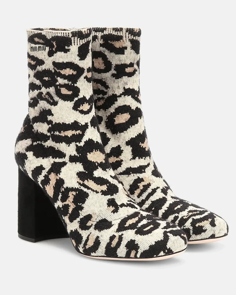 Miu Miu Ankle Boots aus Jacquard Beige