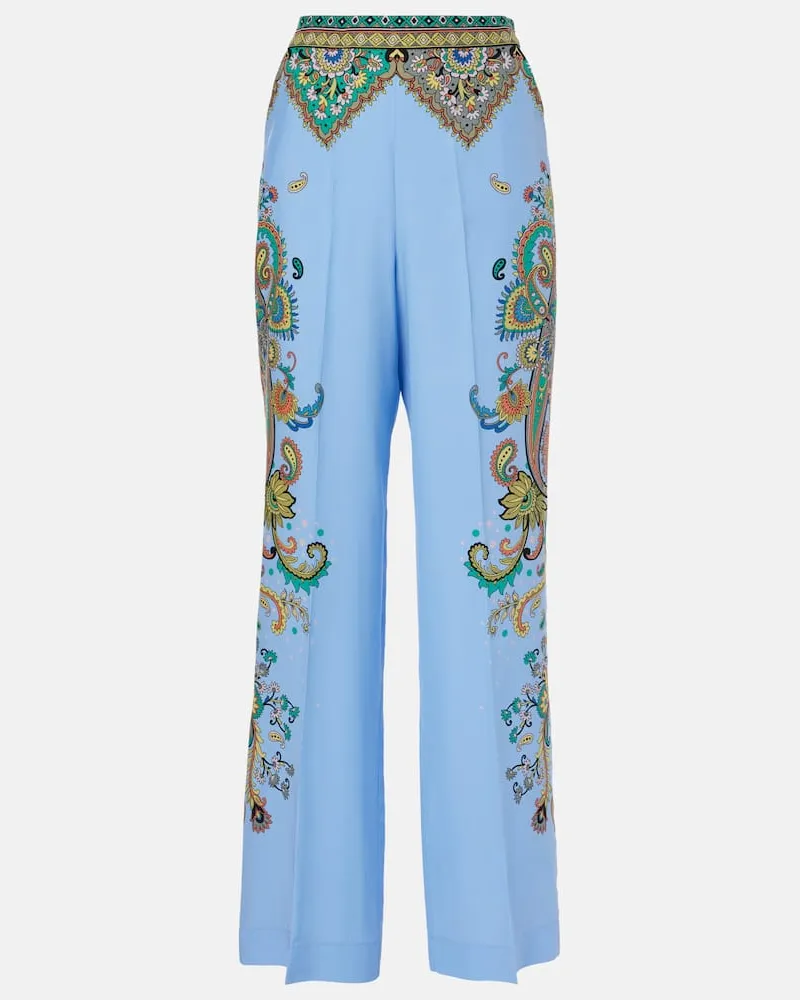 Etro Weite Hose aus Crêpe de Chine aus Seide Blau