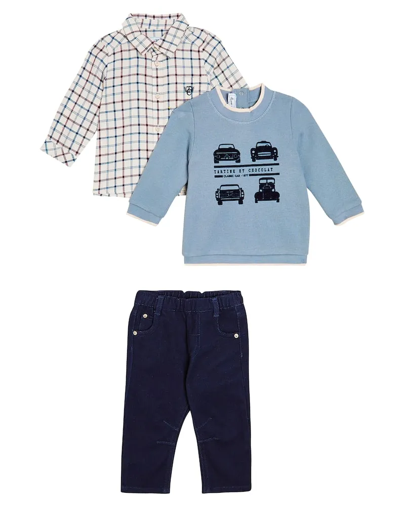 Tartine et Chocolat Baby Set aus Sweatshirt, Hemd und Hose Multicolor