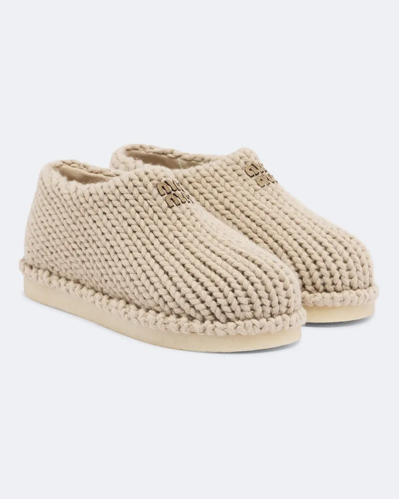 Miu Miu Slip-Ons aus Strick Beige