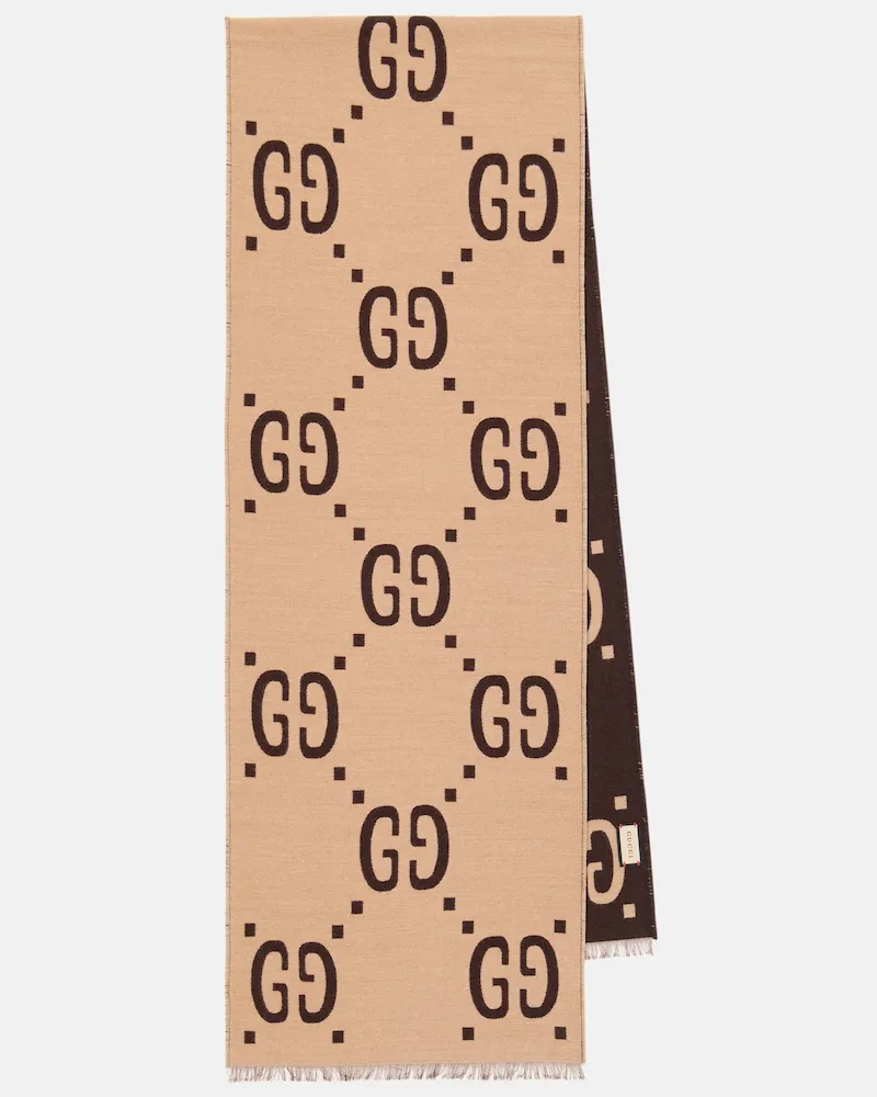 Gucci Schal GG aus Seide und Wolle Beige