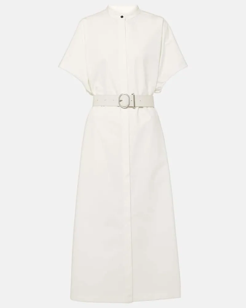 Jil Sander Midikleid aus Baumwolle mit Leder Weiß