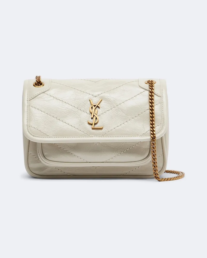 Saint Laurent Schultertasche Niki Cassandre Mini aus Leder Weiß