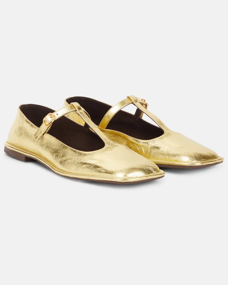 The Row Ballerinas Square T-Strap aus Metallic-Leder Gold