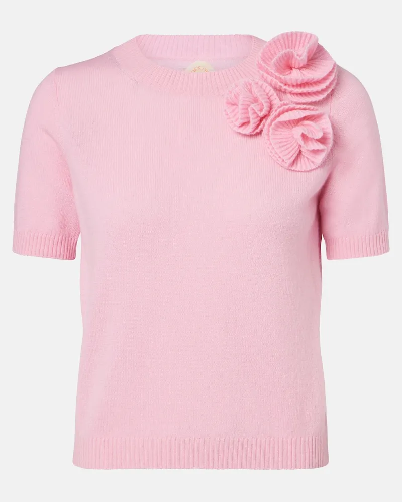 Jardin des Orangers Pullover aus Wolle und Kaschmir mit floraler Applikation Rosa