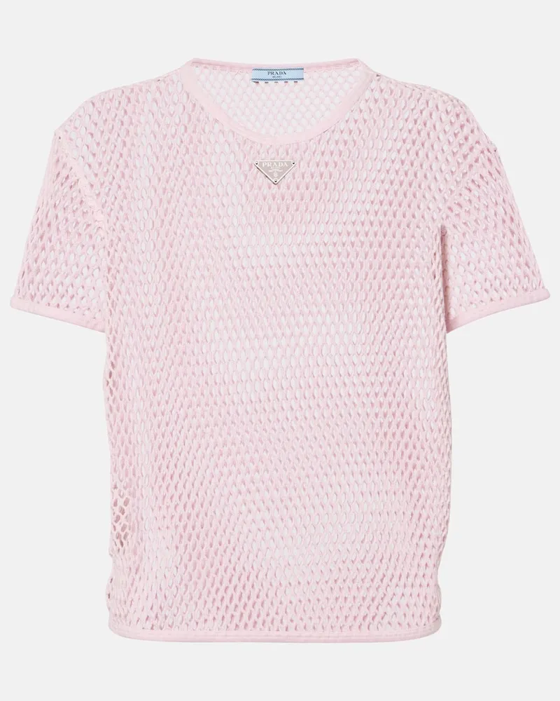 Prada T-Shirt aus Baumwoll-Mesh Pink