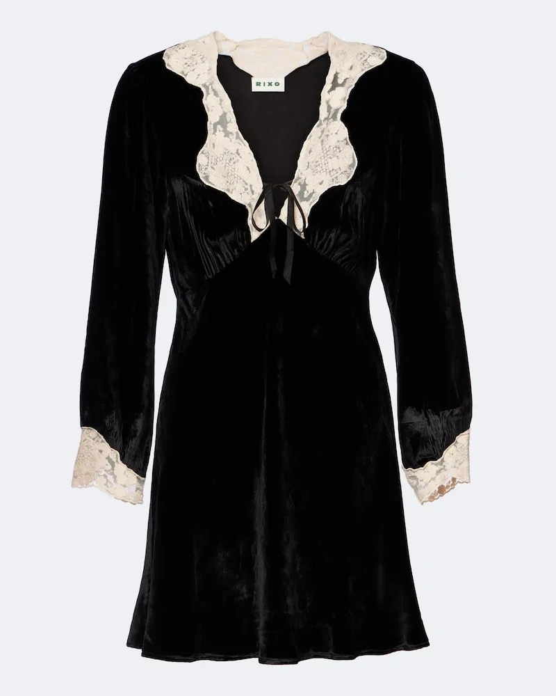 RIXO Minikleid Carolina aus Samt mit Spitze Schwarz