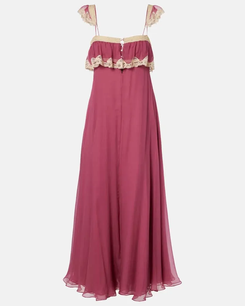 Chloé Chloé Maxikleid aus Seidenmusselin und Spitze Pink
