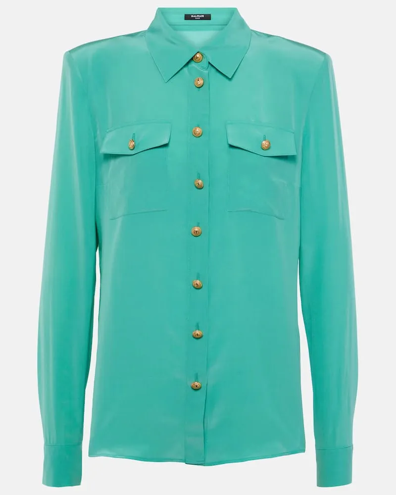 Balmain Hemd aus Crêpe de Chine aus Seide Grün