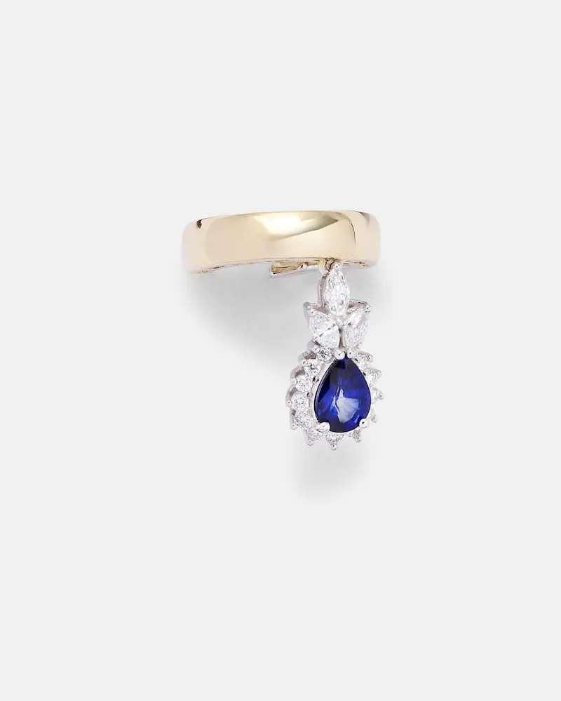 YEPREM Einzelner Ear Cuff Whisper Ear aus 18kt Gelbgold mit Diamanten und Saphir Gold