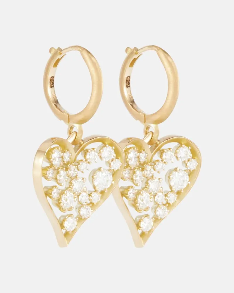 Jade Trau Ohrringe Margot Heart aus 18kt Gelbgold mit Diamanten Gold