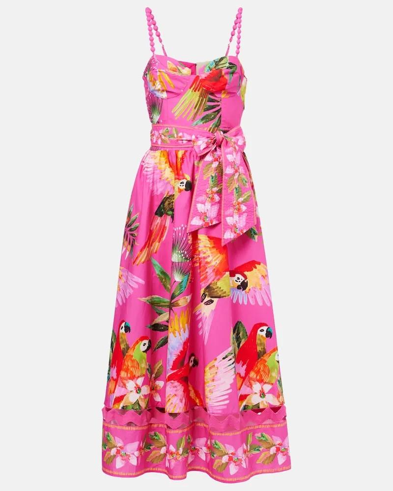 FARM Rio Bedrucktes Midikleid aus Baumwolle Pink