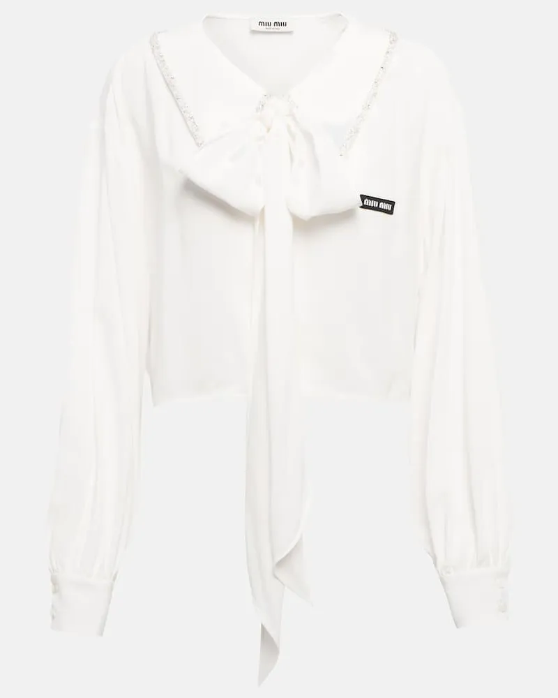 Miu Miu Bestickte Bluse aus Sablé Weiß
