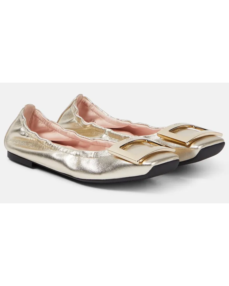 Roger Vivier Ballerinas Viv' Pockette aus Metallic-Leder Gold