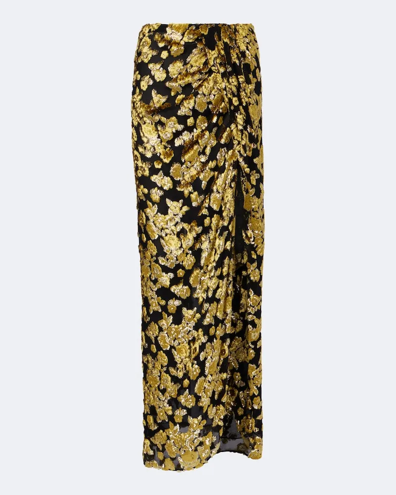 Balmain Verzierter Maxirock aus Samt Gold