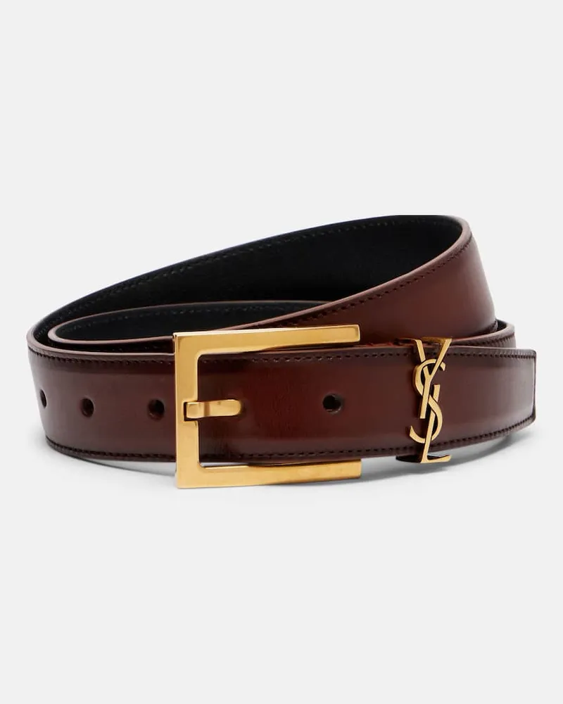 Saint Laurent Gürtel Cassandre aus Leder Braun