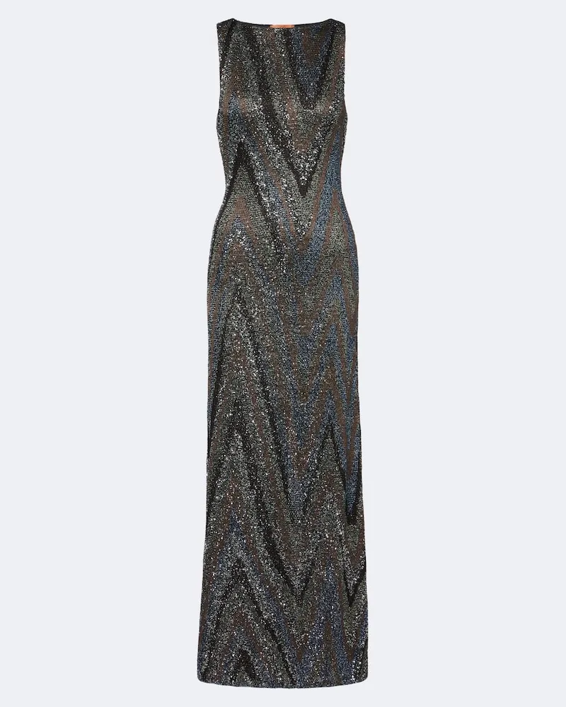 Missoni Maxikleid aus Häkelstrick mit Pailletten Multicolor