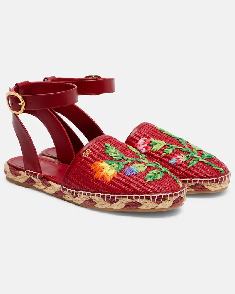 Valentino Garavani Espadrilles Bribri aus Raffiabast und Leder Rot