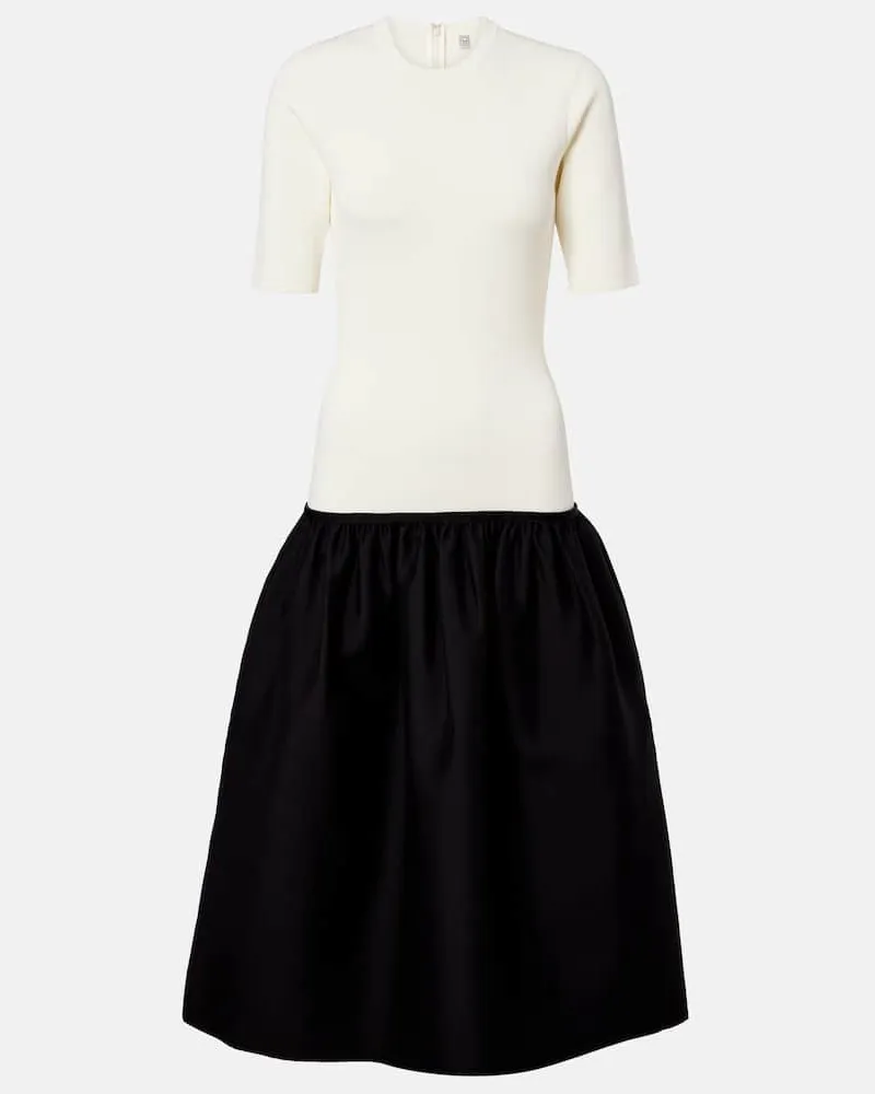 Totême Midikleid aus Wolle und Seide Weiß
