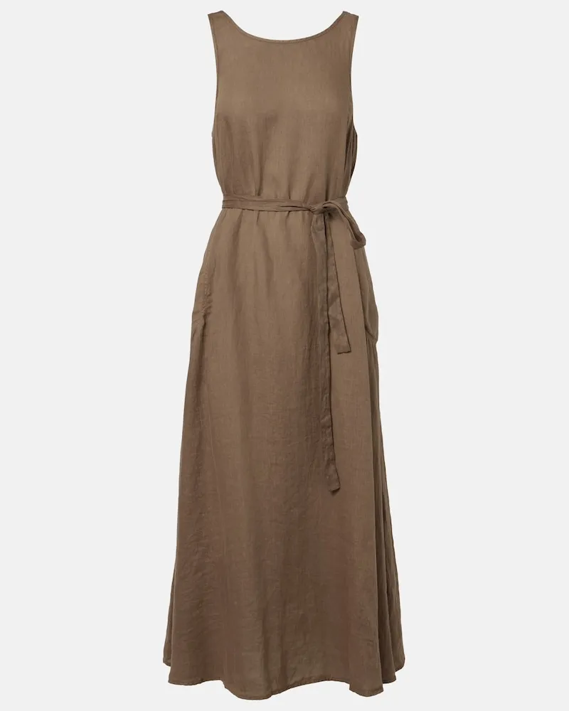 Velvet Midikleid Reta aus Leinen Braun