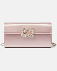 Roger Vivier Verzierte Clutch Flower Strass aus Satin Pink