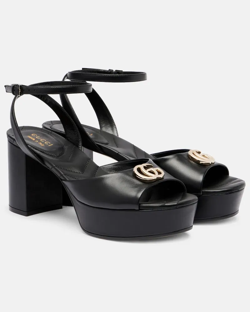 Gucci Plateausandalen Double G aus Leder Schwarz