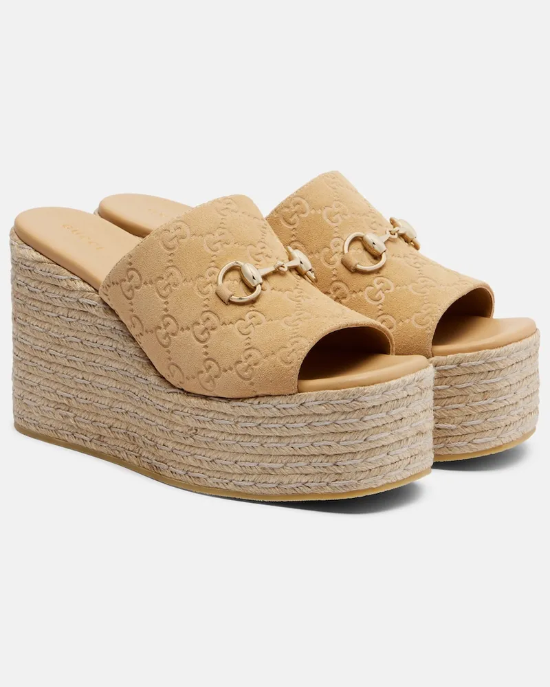 Gucci Espadrille-Wedges Horsebit GG mit Veloursleder Beige