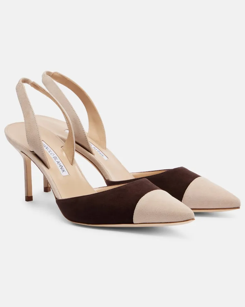Manolo Blahnik Slingback-Pumps Capsli 70 aus Veloursleder Beige